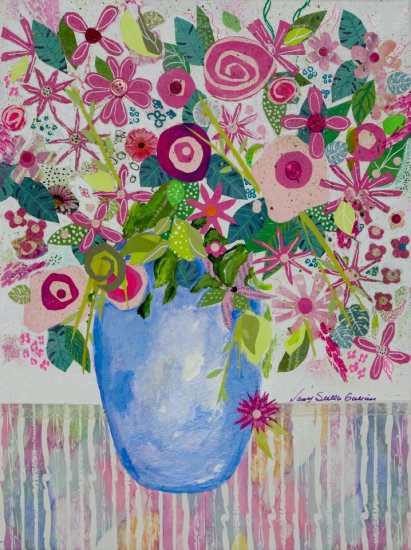 Pink Blooms, Mixed media on canvas by Nancy Stella Galianos