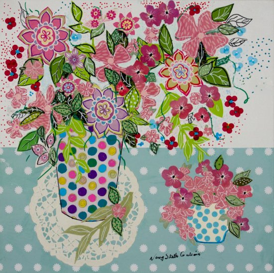 Pretty Pink Bouquet, Mixed media on canvas by Nancy Stella Galianos