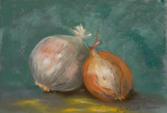 Still Life with Onions, Pastel by Nancy Stella Galianos